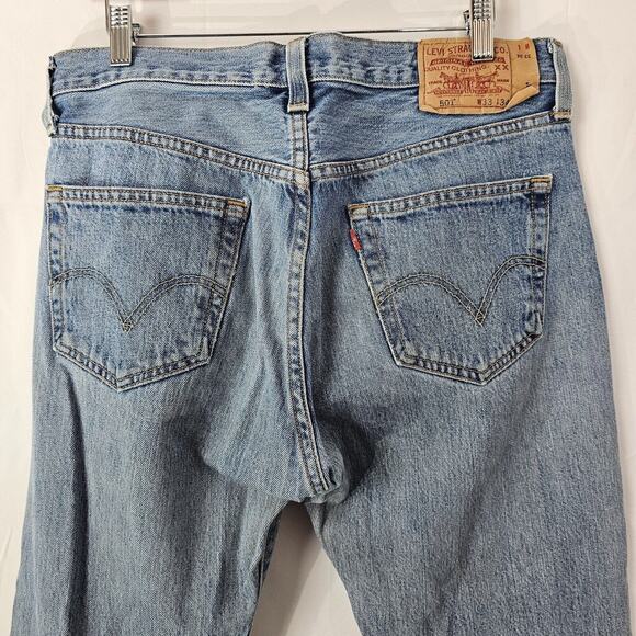 Levis 501 Jeans Mens Tag 33x33 Act 32x32 2000 Y2K Button Fly Straight Distressed - Picture 7 of 15